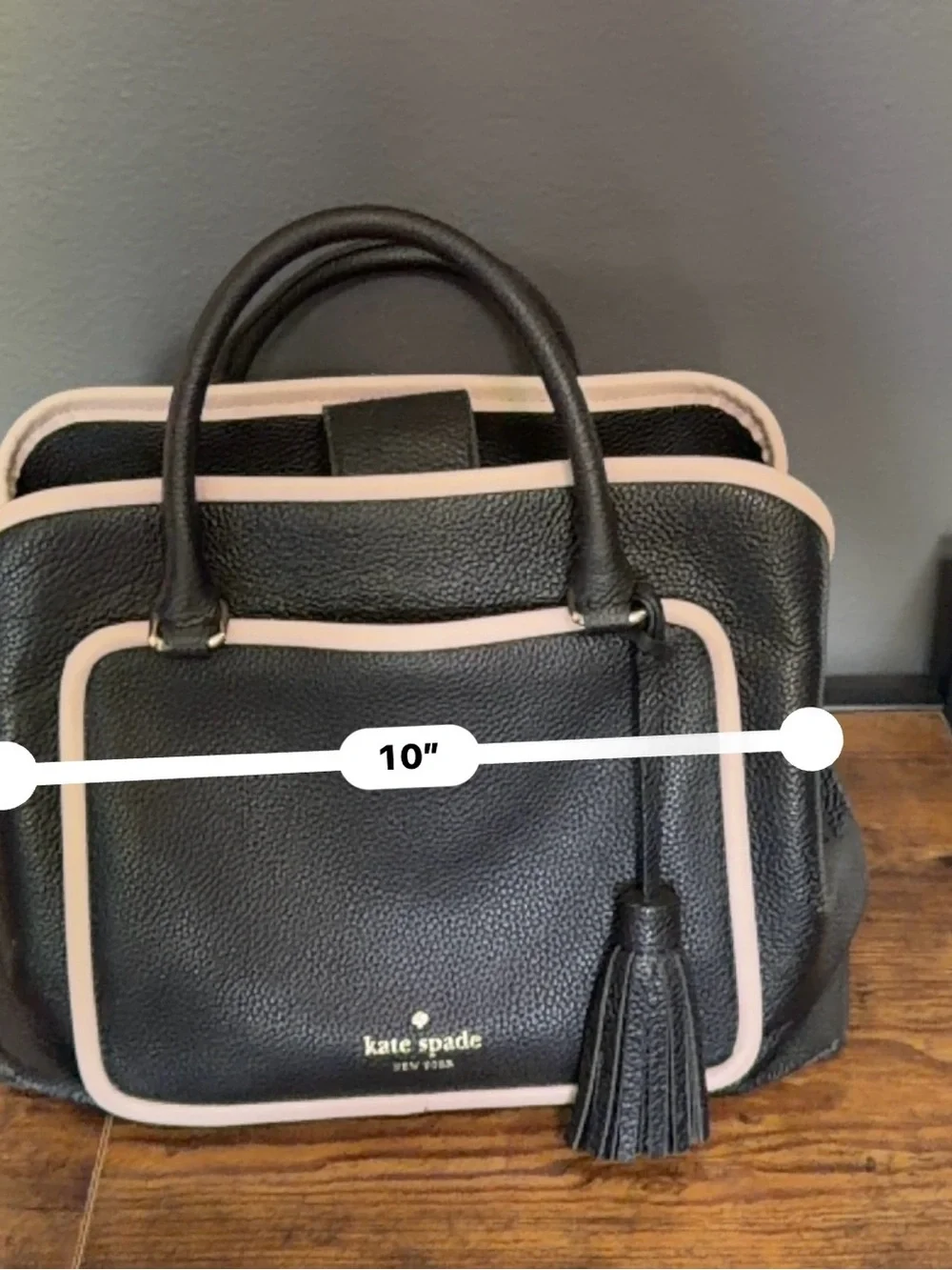 kate spade Black Pebbled Leather Satchel with Cream Piping